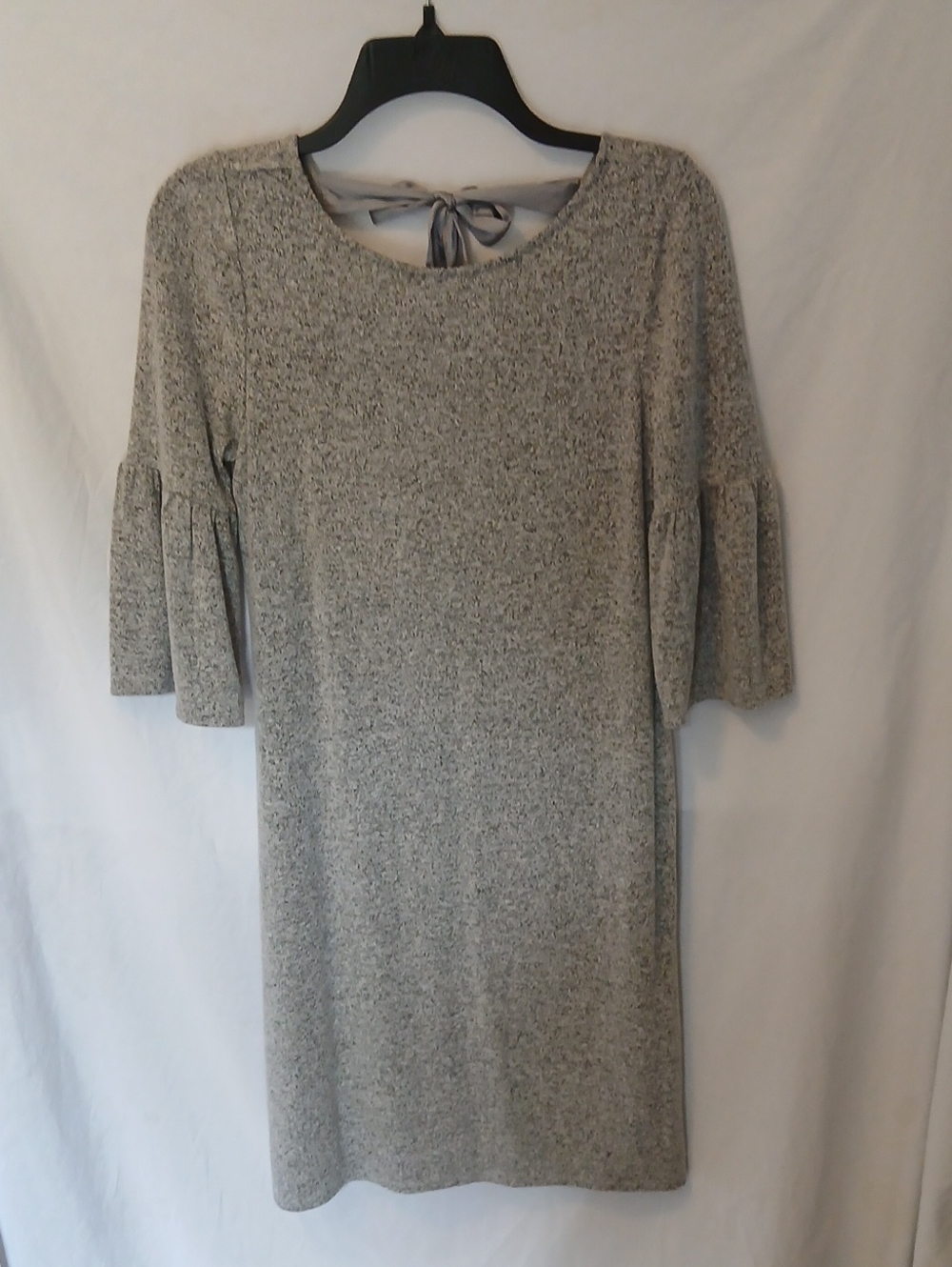 White House Black Market Heather Gray Knit Bell-Sleeve Midi Dress